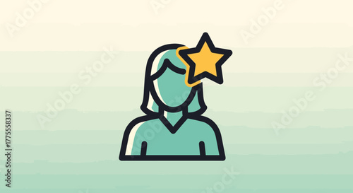 Woman with a Star Representing Achievement, Recognition, and Excellence in a Simple Icon