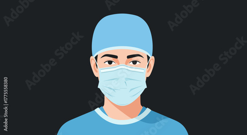 Illustration of a person wearing a surgical mask and cap, representing healthcare and medical professionals