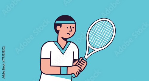 Tennis Player with Racket Illustrated Athlete Concept