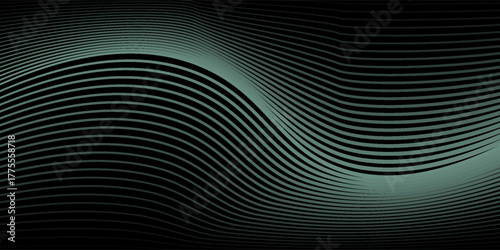 Abstract background with waves for banner. Medium banner size. Vector background with lines. Element for design isolated on black. Black, green and blue. Ocean, night, card