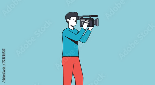 Capturing Moments Illustrator of a Videographer Holding a Camera with Flat Design Aesthetic