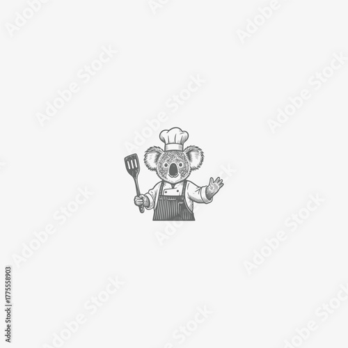 Koala Chef Holding Spatula Vector Logo Illustration