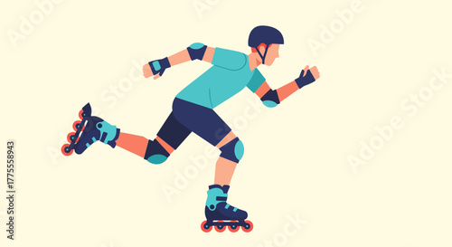 Dynamic illustration of a person in protective gear rollerblading at speed, capturing the essence of active recreation and urban movement