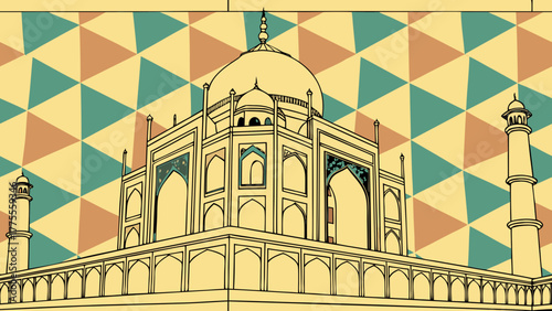 An Illustration of Taj Mahal in Geometric Style