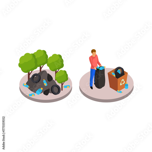 Environmental pollution and recycling citizens cleaning up waste and protecting nature