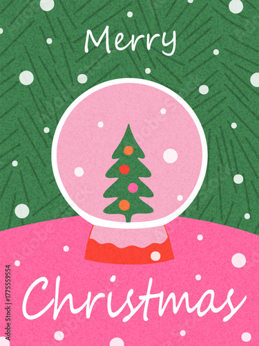 Merry Christmas greeting card. Modern Xmas design with typography and Christmas items. Trendy hand drawn illustration for season banner, poster, cover. 