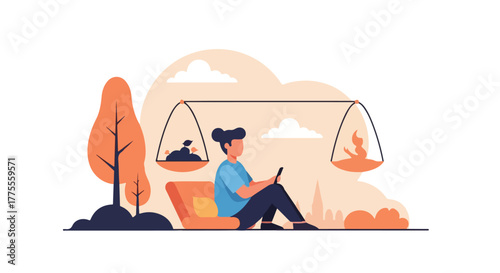 Digital Detox Vector Mindful Living and Balanced Lifestyle Illustration