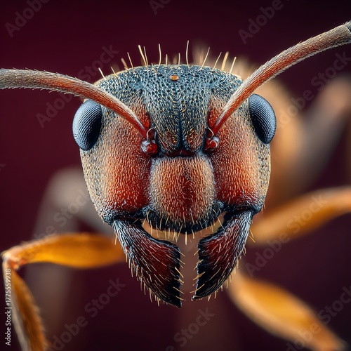 Extreme Macro Portrait of an Ant's Detailed Head and Mandibles