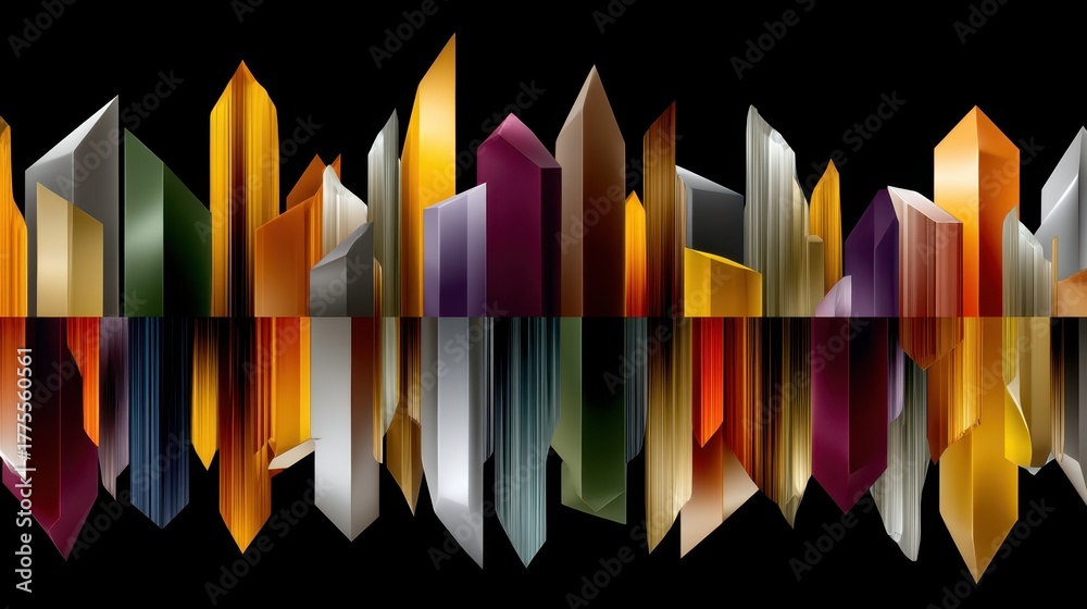 Obraz premium Abstract Geometric Shapes in Vibrant Colors and Metallic Finishes