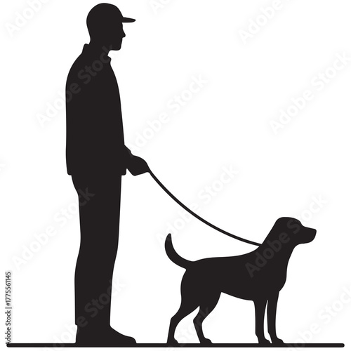 Silhouette of a man walking a dog vector illustration