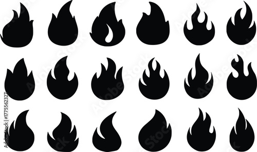  Set of Flame vector icon. Campfire flame, fire flames, fireball, wildfire and red hot bonfire, red fiery flames vector design