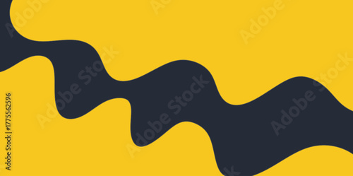 S-Curve Wavy Stripe Vector Illustration Background. Serpentine abstract background featuring a dark gray wavy S-curve across a bright yellow background.