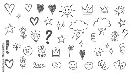 Hand-drawn Doodle and Sketch Elements. A vector set of cute, happy scribbles for social media and journaling.