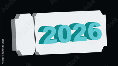 Three dimensional blue digits of the year 2026 on a ticket stub