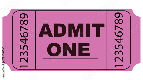 Admit one ticket pink for entry to event or show, simple illustration