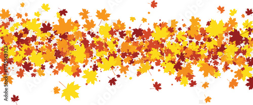 A beautiful autumn scene with a gentle cascade of falling maple leaves in warm shades of yellow, orange, and red, symbolizing the changing seasons and nature's vibrant palette