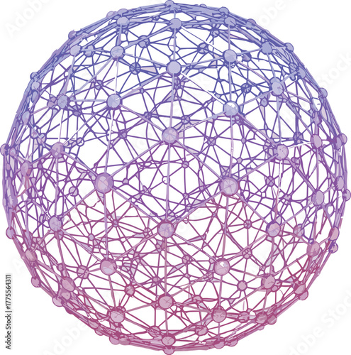 Abstract 3D network sphere with interconnected nodes and lines, representing technology and data
