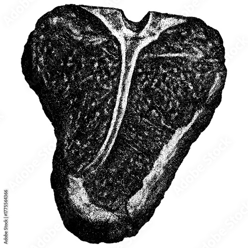 Steak meat cut, retro xerography halftone engraving black and white vintage photo art isolated on transparent background