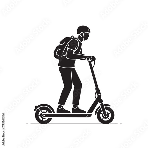 Silhouette of electric scooter rider, white background