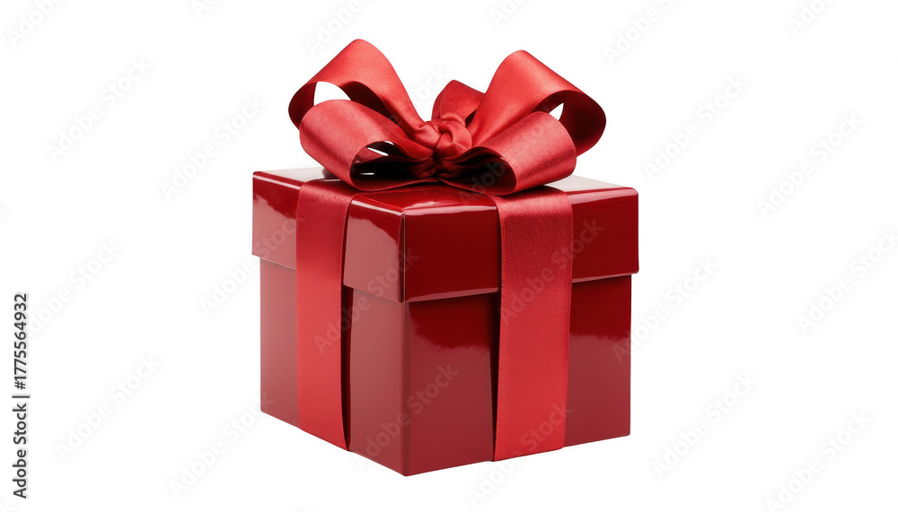 Obraz premium Red gift box with ribbon isolated on transparent background for christmas present