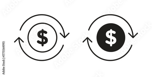 Cash flow icon simple vectors in black, suitable for projects