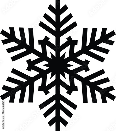 Geometric snowflake vector illustration in black on white background, a symbol of winter