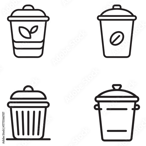 Compost bin icon set for cafes featuring a distinctive silhouette style
