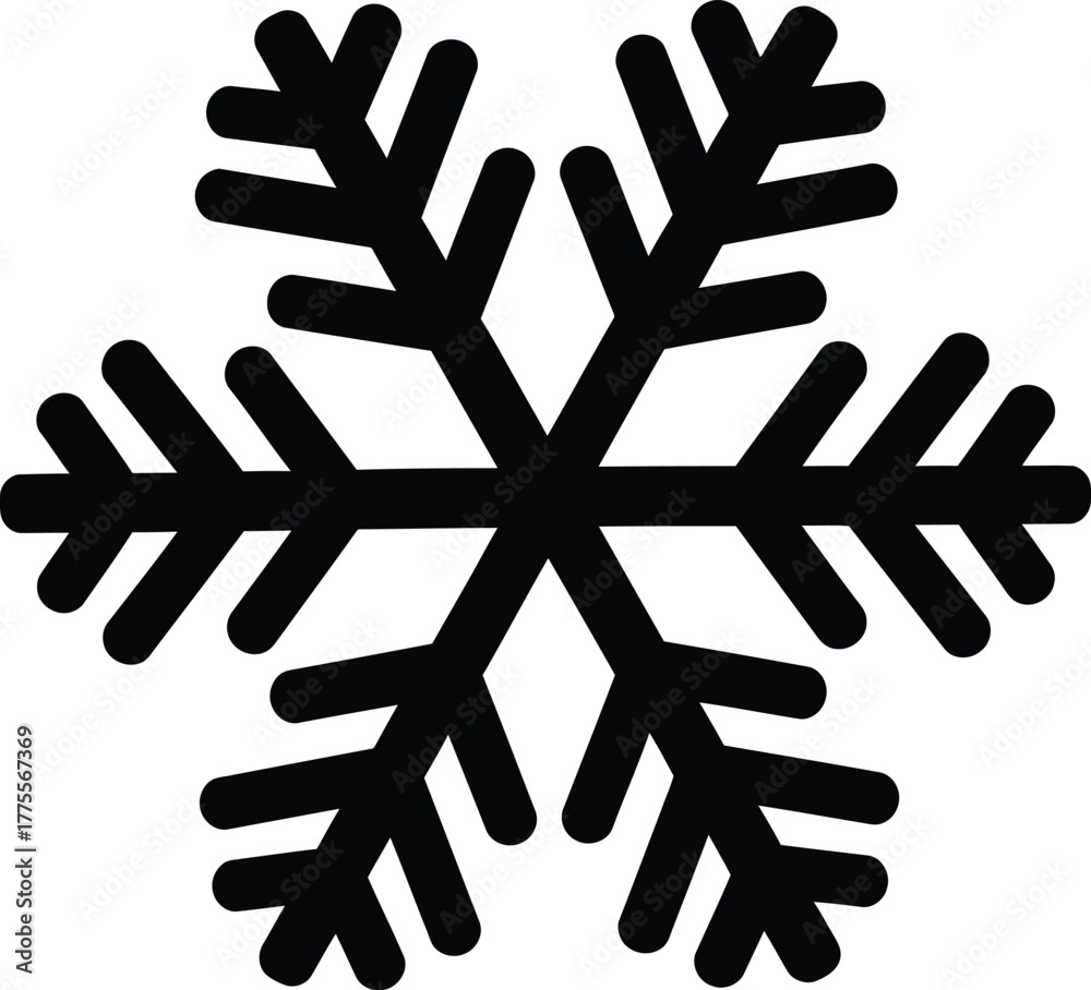 Obraz premium Simple black snowflake icon vector illustration, representing winter, cold, and frost.