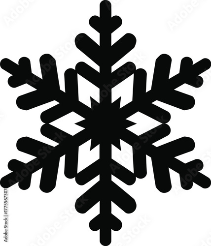 Black snowflake vector art, intricate symmetrical crystalline ice decoration graphic