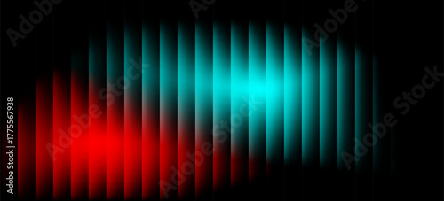 Neon Light Effect Stripes Glass Abstract Background. Futuristic Glowing Vertical Bars. Modern Digital Glitch and Sound Wave Design for Banner, Poster, Presentation, Wallpaper, or Web.