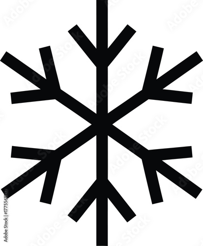 Simple black snowflake icon graphic symbol for cold weather, winter season, or frost effect