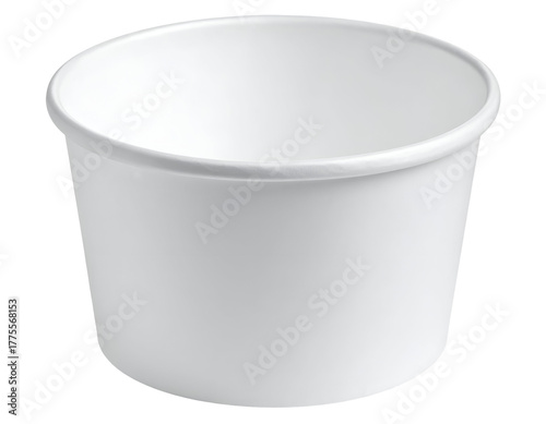 White paper food bowl container cup, empty disposable packaging with round rim, clean blank template on isolated background