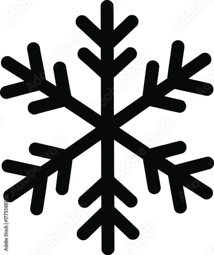 Geometric snowflake icon with six arms vector illustration, simple and modern design