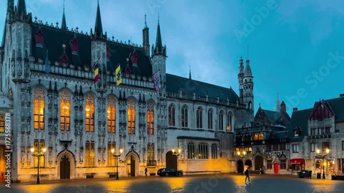 Medieval architecture on the autumn streets of historic center of Bruges, Belgium, October 20, 2025. High quality 4k footage
