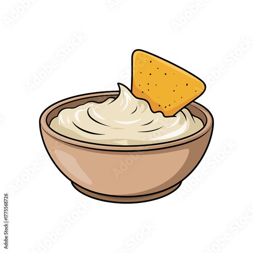 Delicious dip with tortilla chip appetizer creamy white dip in a brown bowl perfect for party snacks and casual gatherings