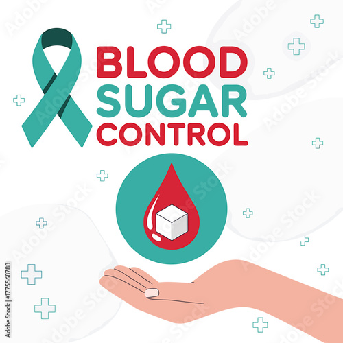 Blood Sugar Control Awareness Illustration for Diabetes Prevention and Healthy Lifestyle Promotion including Teal Ribbon and Symbolism