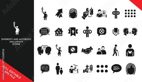 Diverse and Authentic Inclusivity icons Vector Illustration Emphasizing Unity, Equality, and Representation in a Modern Workplace Setting High Quality Stock Content for Commercial Use