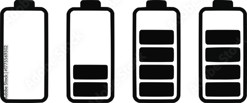 Battery Level Outline Icon Set  Empty to Full Power Symbols