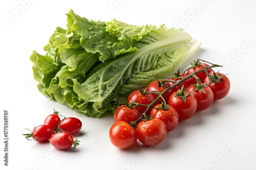 Fresh Green Lettuce and Red Cherry Tomatoes – Hyper-Realistic Isolated Photo