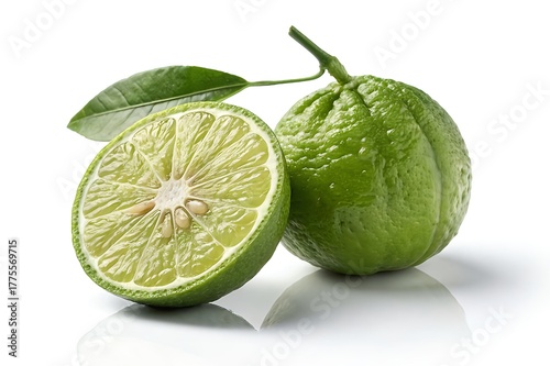 Single Green Lime Citrus Fruit – Hyper-Realistic Isolated Photo