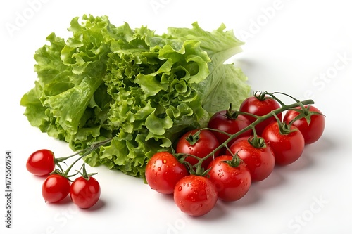 Fresh Green Lettuce and Red Cherry Tomatoes – Hyper-Realistic Isolated Photo