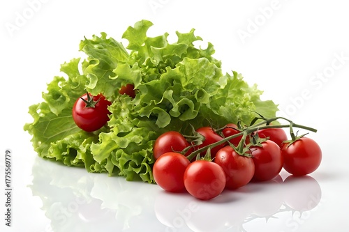Fresh Green Lettuce and Red Cherry Tomatoes – Hyper-Realistic Isolated Photo