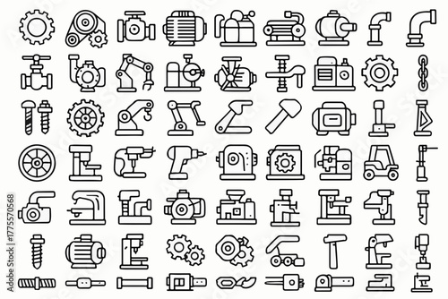 Machinery Items Black and White Vector Illustration
