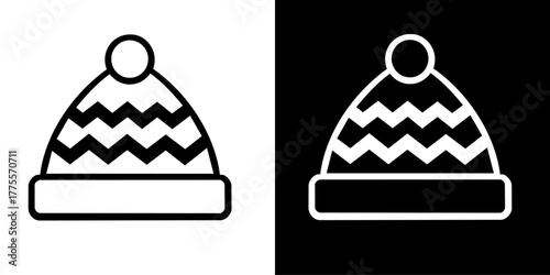 Winter Beanie Hat Line Icon, Monochrome Vector Illustration