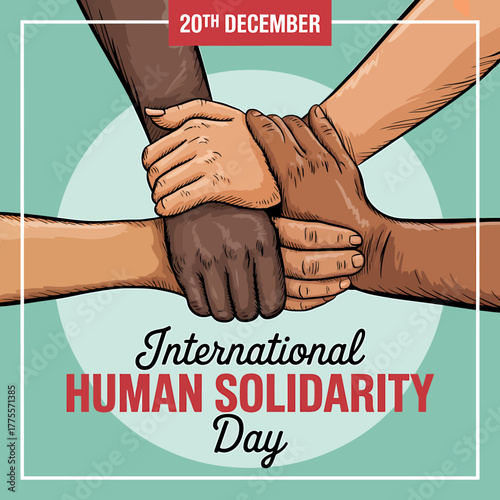 International Human Solidarity Day with Diverse Hands and Unity Illustration Promoting Global Collaboration on December 20th