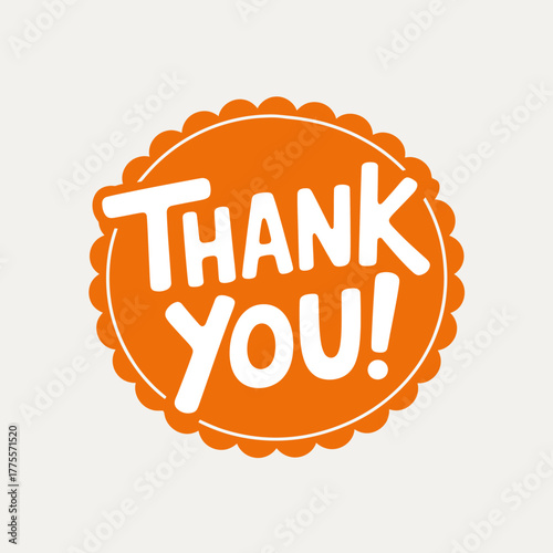 Bright Orange Thank You Badge with White Text for Appreciation and Gratitude Design Element with a Scalloped Edge
