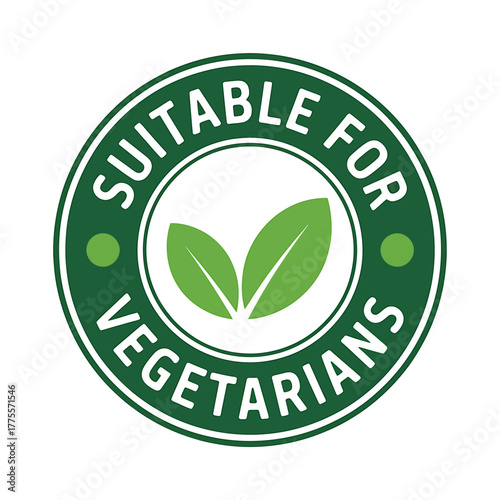 Suitable for vegetarians icon symbol representing plant based diet and healthy eating lifestyle with natural green leaves