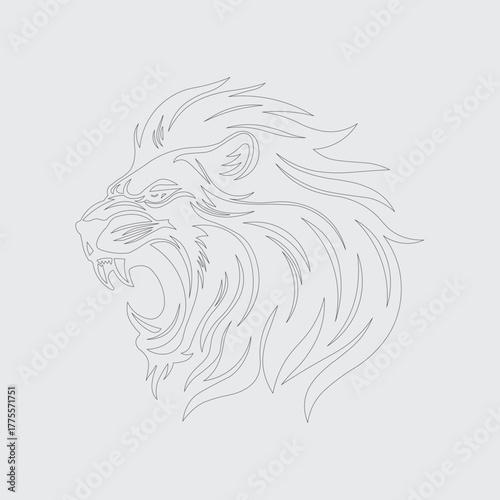 Wallpaper Mural Minimalist line art of roaring lion head, elegant animal outline design for tattoo, logo, or branding concept. Vector illustration on light gray background Torontodigital.ca
