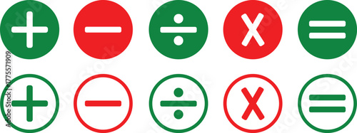 plus and minus icon set, positive and negative symbol set, colourful plus and minus math sign set, addition and subtraction sign set png and vector illustration on transparent background