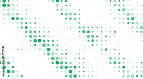 This image features a dynamic array of scattered green circles in varying sizes and shades, creating a vibrant yet serene visual effect on a crisp white backdrop